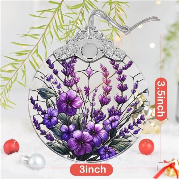 Stained Glass Christmas Ornament Purple Bauhinia Violets Hanging Tree Decoration - Picture 3 of 7